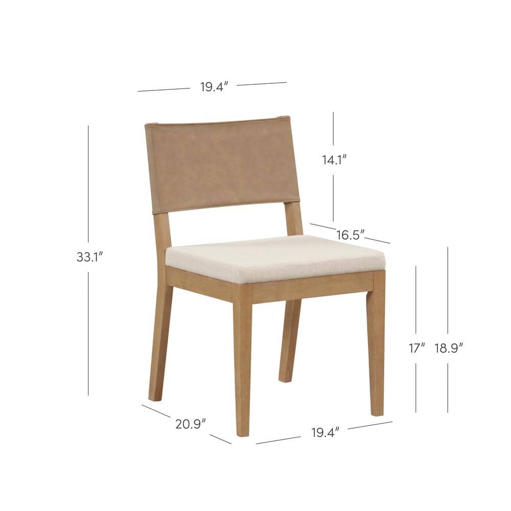 Linus Brushed Light Brown Faux Leather Upholstered Dining Chairs, Set of 2
