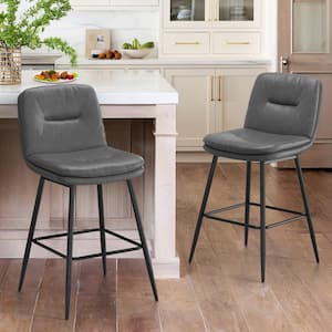 24 in. Modern Metal Frame Gray Faux Leather Upholstered Counter Stools with Footrest Set of 2