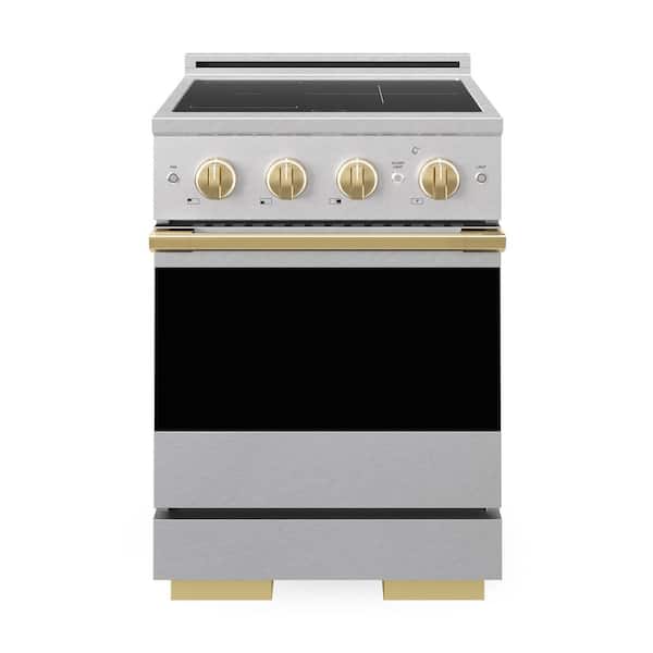 Autograph 24 in. 3.2 cu. ft. Marino Induction Range 3 Element Cooktop and Electric Oven in Satin Stainless with Gold