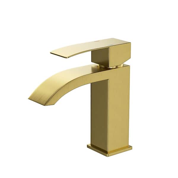 Aosspy Single Handle Single Hole Bathroom Faucet in Brushed Gold