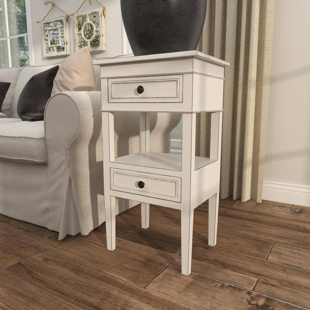 White Pine Traditional Side Table with Drawers and Shelf