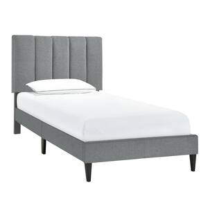 Vertically Gray Channeled Twin Upholstered Platform Bed