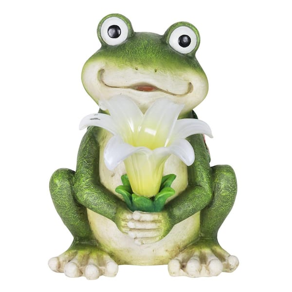 Exhart 8 in. Tall Solar Frog with LED Flower Garden Statue-72104-RS ...