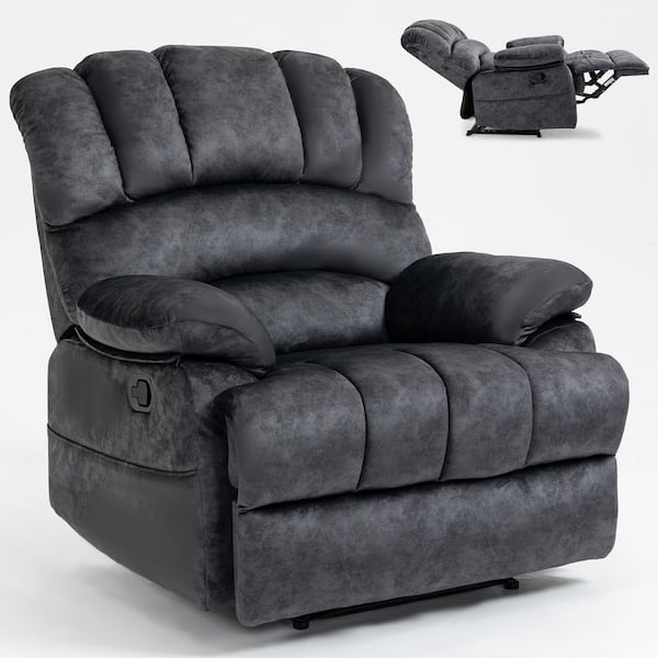 Gray Large Manual Recliner Chair in Fabric for Living Room
