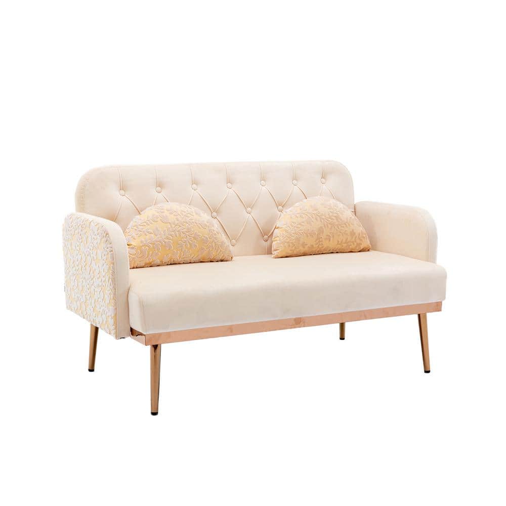 Modern 55.1 in. Beige Polyester 2-Seater Loveseat Sofa Couch Upholstered  Tufted Sofas 2-Pillows Included XS-W39538889 - The Home Depot