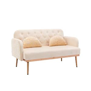 Modern 55.1 in. Beige Polyester 2-Seater Loveseat Sofa Couch Upholstered Tufted Sofas 2-Pillows Included