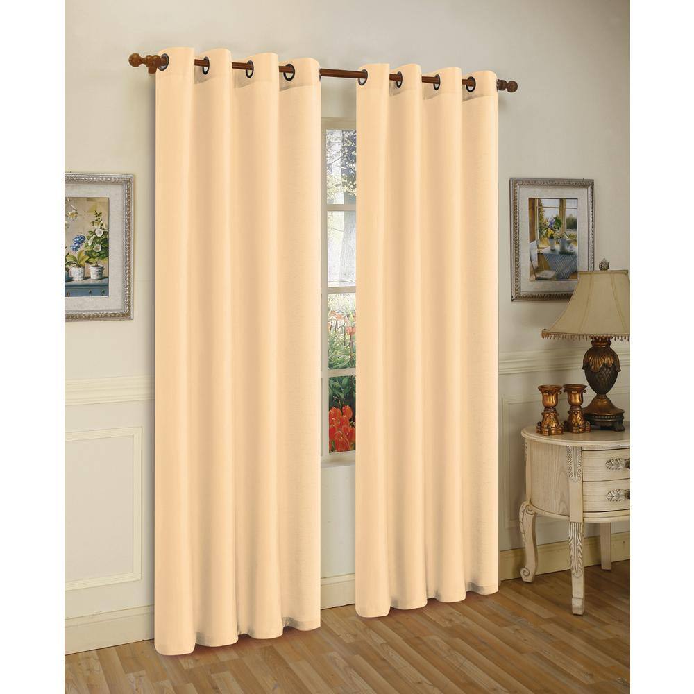 Beige Faux Silk Sheer Grommet Window Curtain Panels