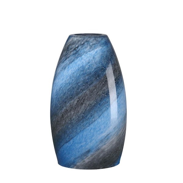 7.64 in. Blue Glass Drum Pendant Light Shade with 1.65 in. Lip Fitter (Not Included)