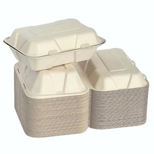 100% Compostable Paper Take-Out Container 9 in. x 6 in. Clamshell [75-Pack]