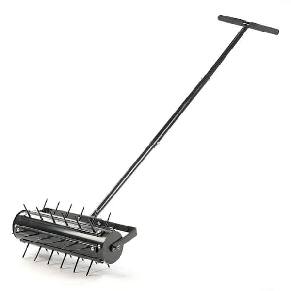 15.7 inch 36-Tine Rolling Lawn Aerator Garden Tool Filled with Sand or Stone in Black
