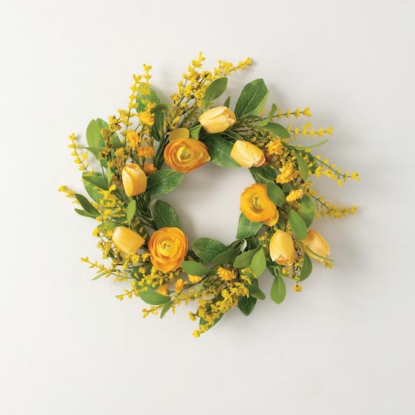 SULLIVANS 16 in. Artificial Ranunculus Mini Wreath, Yellow
