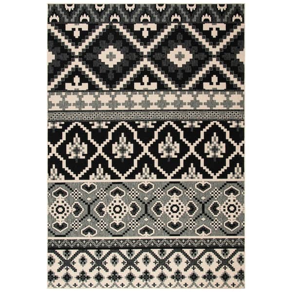 SAFAVIEH Veranda Black/Beige 8 ft. x 11 ft. Floral Indoor/Outdoor Patio  Area Rug