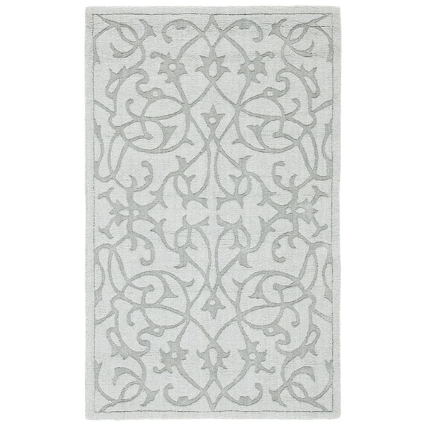 SAFAVIEH Impressions Gray Doormat 3 ft. x 5 ft. Border Floral Solid Color Geometric Area Rug