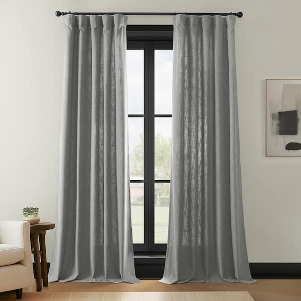 Exclusive Fabrics & Furnishings Light Grey Gray Simply Faux Linen Solid 50 in. W x 108 in. L Rod Pocket Light Filtering Curtain Pair (Set of 2)