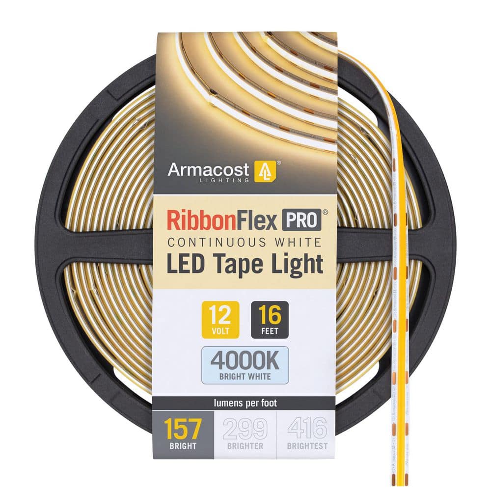 RibbonFlex Pro 16.4 ft. Hardwired 12V White Integrated LED COB Strip Light Tape 157 Lumens/ft, 4000K price history on PriceWatchPro