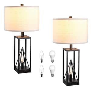 23. 5 in. Black Touch Switch Table Lamp Set with Night Lights and LED Bulbs (Set of 2)