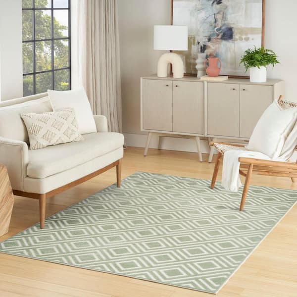 Casual Green 4 ft. x 6 ft. Checker Contemporary Area Rug