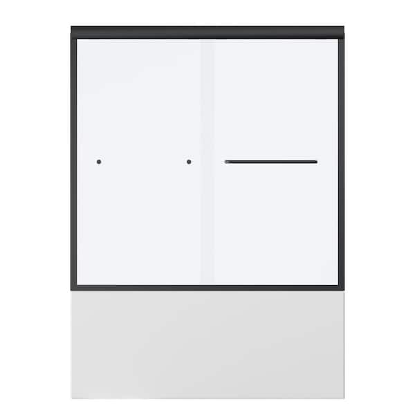 Staykiwi 60 in. W x 58 in. H Sliding Tub Door in Matte Black with Tempered Glass