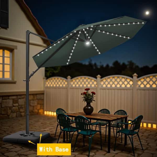 10 ft. Market Cantilever Outdoor Patio Umbrella with 360° Rotation and a Base in Gray