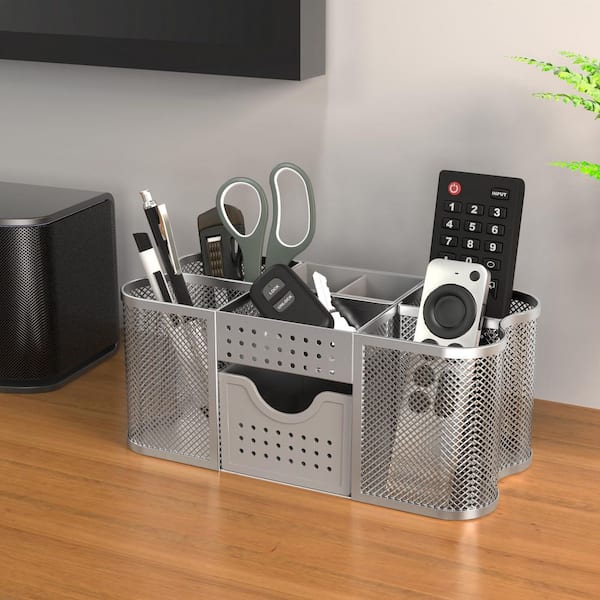 Silver 4 in. x 9.3 in. Metal Desk Organizers