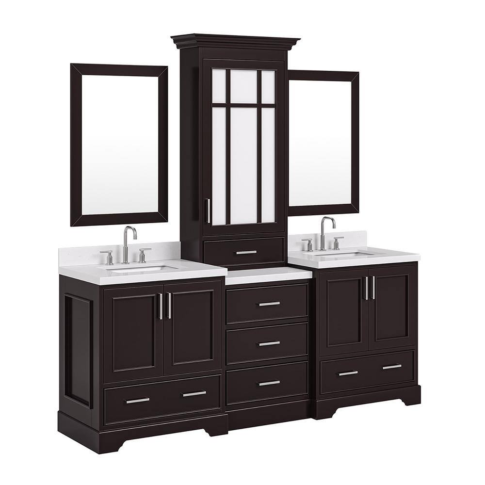 Espresso Double Bathroom Vanity with Carrara Marble Top and Mirror