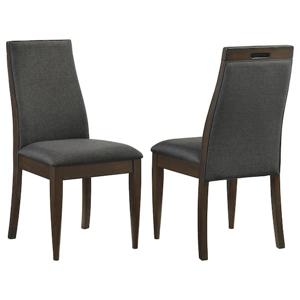 Coaster Wes Grey and Dark Walnut Fabric Upholstered Dining Side Chair (Set of 2)