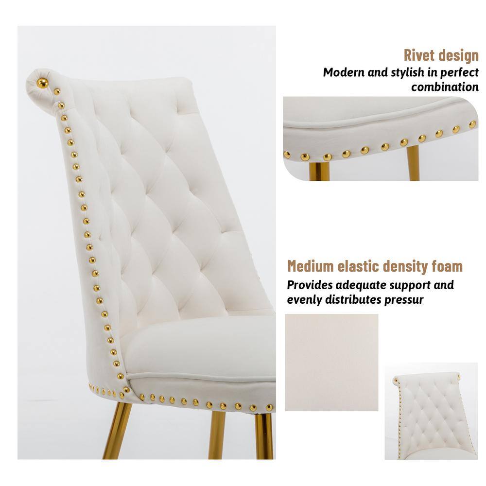 Beige Velvet Upholstered Side Chair with Gold Metal Legs