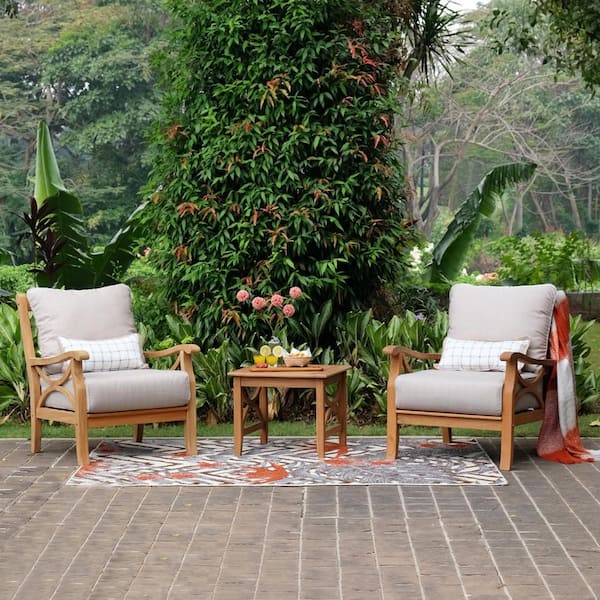 Cambridge Casual Abbington Teak 3-Piece Patio Conversation Set with Beige Cushion