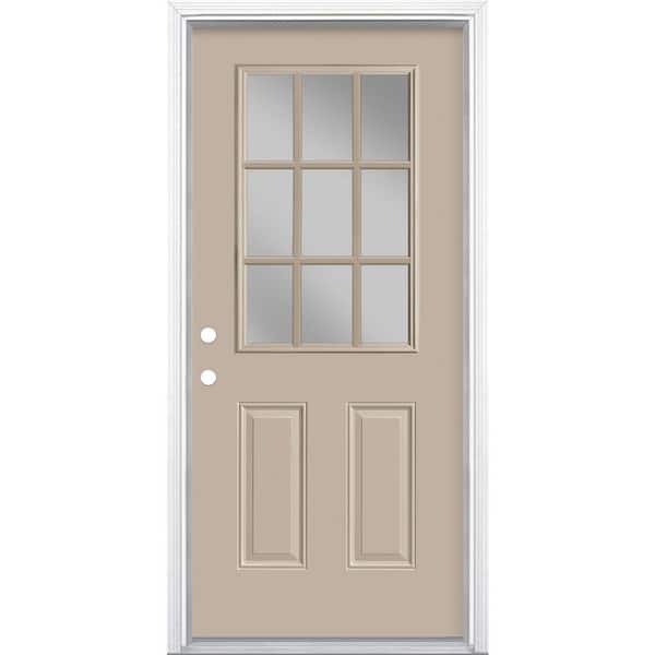 Masonite 36 in. x 80 in. 9 Lite Right-Hand Inswing Painted Steel Prehung Front Exterior Door with Brickmold