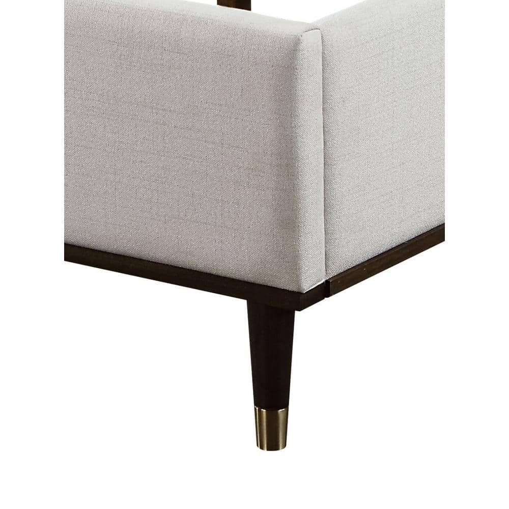 Light Gray and Brown Upholstered Queen Bed with Tufted Headboard and Storage Drawer