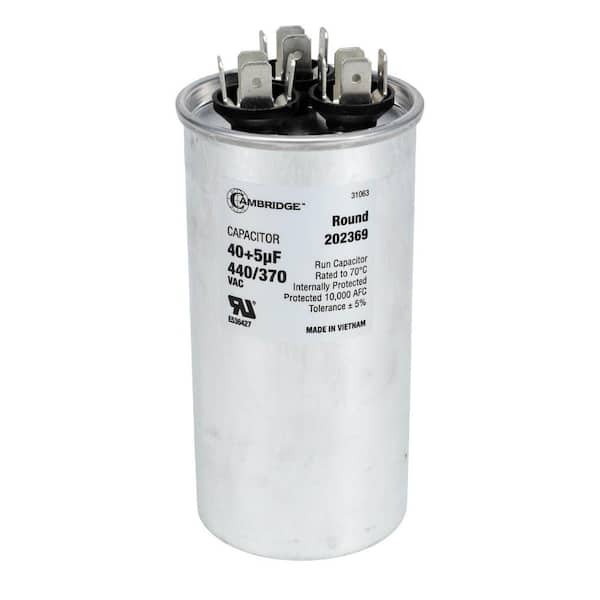 Cambridge 1.97 in. x 1.97 in. x 3.94 in. Aluminum 40 Plus 5 MFD, 440-Volt/370-Volt Dual Round Run Capacitor (1-Pack)