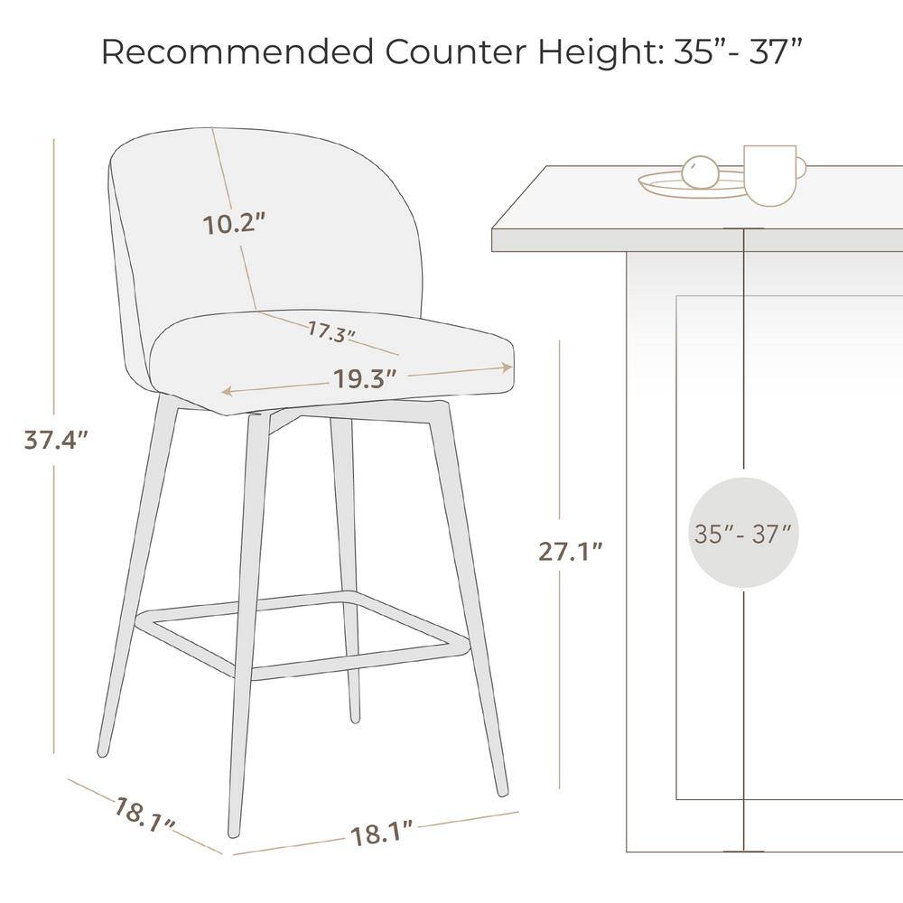 White Upholstered Swivel Counter Stools with Iron Legs, Set of 2