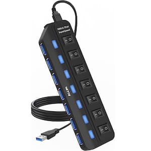 Etokfoks USB Hub 3.0,7-Port USB Hub USB Splitter with 3 ft. Long Cable and  Individual LED Switch for PC, MacBook Etc. (1-Pack) MLPH005LT332 - The Home  Depot
