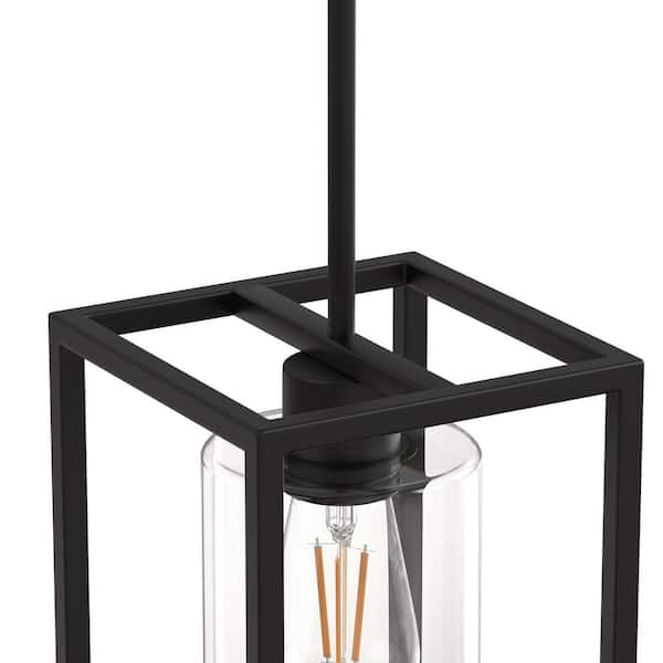 Briignite 1-Light Black Industrial Cage Pendant Light with Square