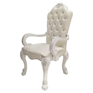 Dresden Bone White Finish Leather Arm Chair Set of 2 with No Additional Features