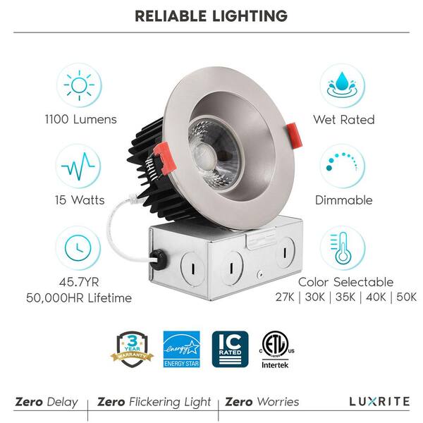 RL 4 in. Canless Recessed LED Downlight, 600/900lm, 5CCT, D2W, 120V, DM