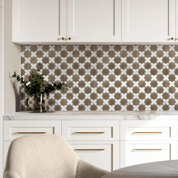 Llama 2 in. Star Noce with Calacatta Cross 12 in. x 12 in. Porcelain Floor and Wall Mosaic Tile (10.0 sq. ft. /Case)