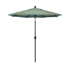 7.5 ft. Stone Black Aluminum Push Button Tilt Crank Lift Patio Market Umbrella in Astoria Lagoon Sunbrella