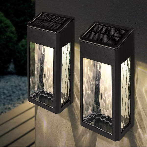 Lancaster 4 Lights Black Cast Aluminum Solar Integrated LED Outdoor Wall Mount Sconce 2700K (4-Pack)