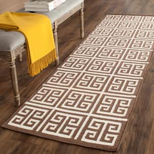 Dhurries Brown/Ivory 3 ft. x 7 ft. Floral Geometric Squares Runner Rug