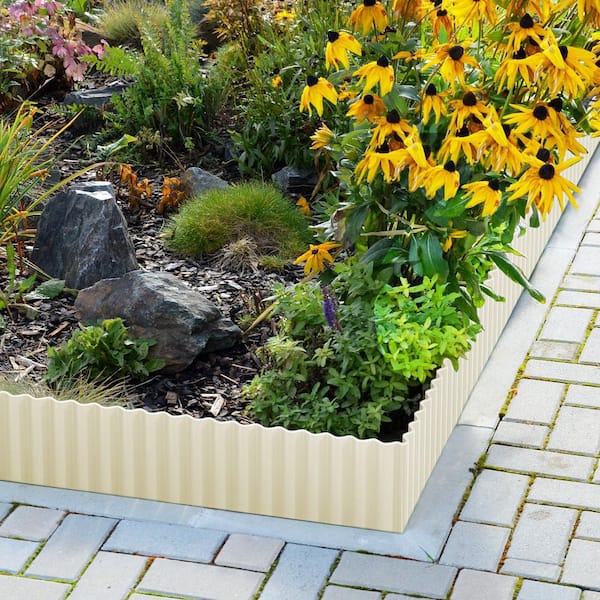 Unbranded - 8" x 20' Beige Corrugated Metal Garden Edging Landscape Edging Border for Lawn Flower Bed Garden Fence Paver Edging