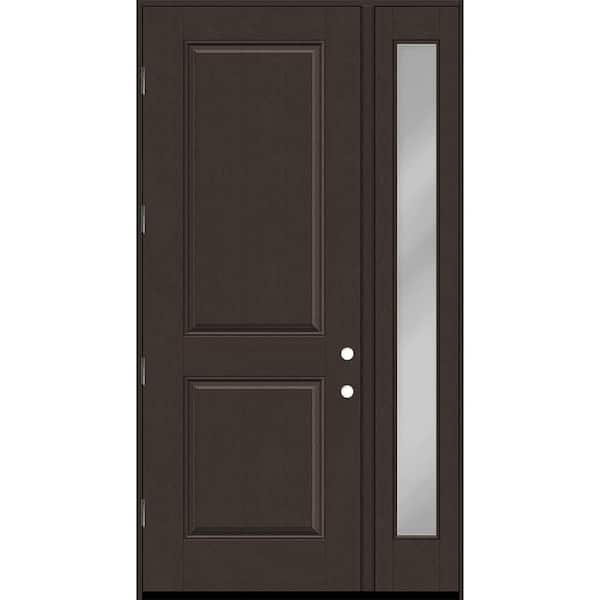 Steves & Sons Regency 51 in. x 96 in. 2P Squaretop RHOS Hickory Stain Mahogany Fiberglass Prehung Front Door w/ Clear 12 in. SL 6-9/16