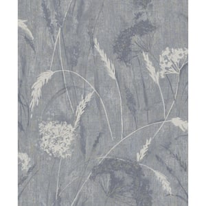 Pappus Floral Blue Textured Vinyl Non-Pasted Wallpaper (Covers 56 sq. ft.)