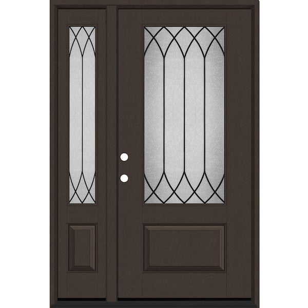 Steves & Sons Regency 53 in. x 80 in. 3/4 Lite Spire Decorative Glass RHIS Hickory Mahogany Fiberglass Prehung Front Door w/ 14 in. SL