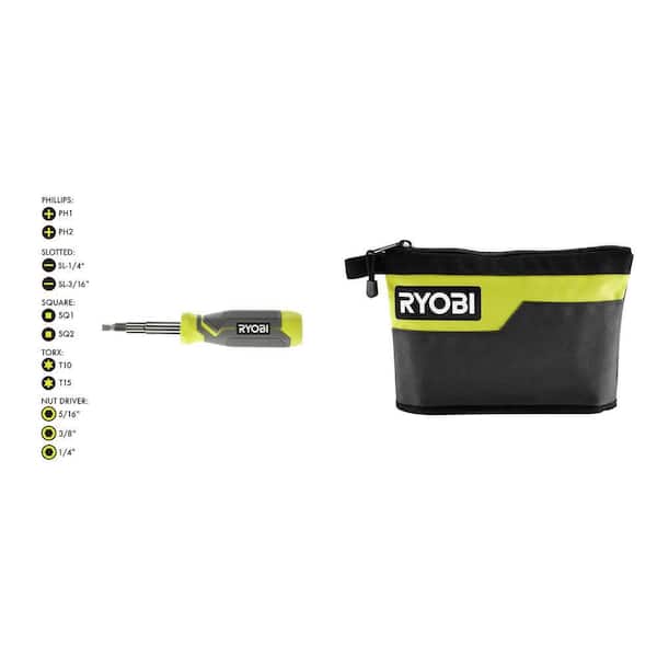 11-in-1 Multi-bit Screwdriver with Cushion Grip Handle and 12 in. Zipper Pouch Combo