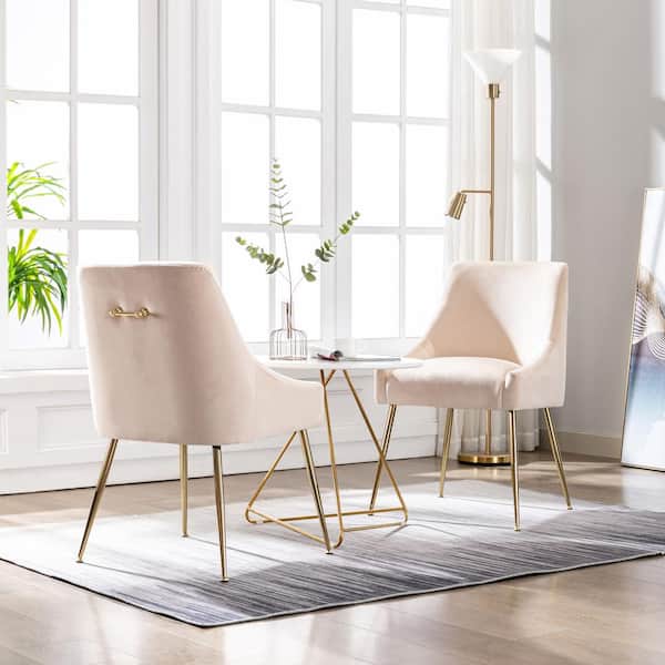 Trinity Tan Upholstered Velvet Accent Chair with Metal Legs (Set Of 2)