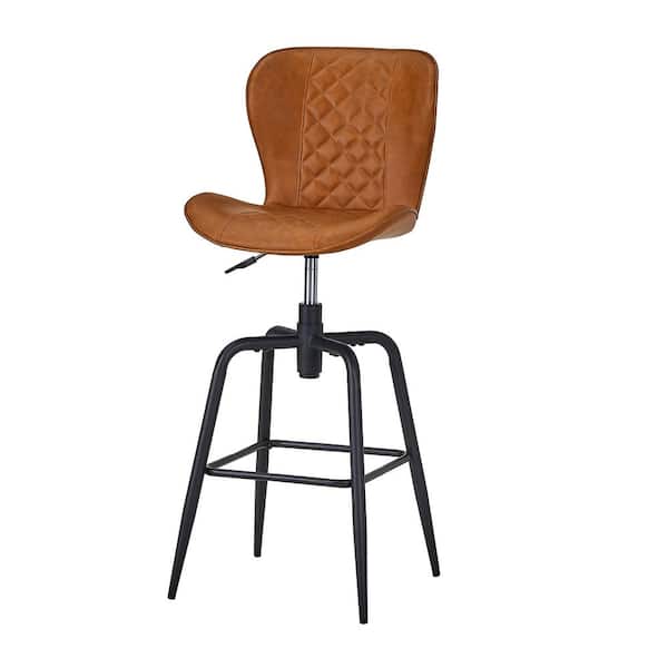 28.5 in. Swivel Bar Stools, Hight Adjustable Metal Counter Stools with Back, Brown Faux Leather Barstools (Set of 2)