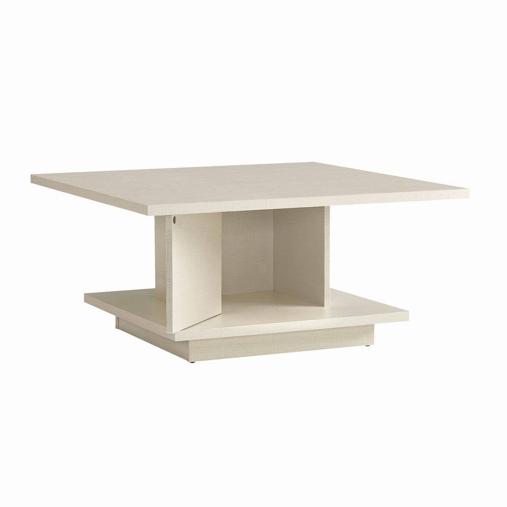 Cream Weave Square Wood Coffee Table with Hidden Storage