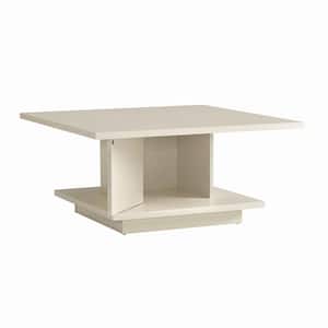 Boa Vista 31 in. Cream Weave Square MDF Coffee Table with 1-Shelf and Hidden Cabinet