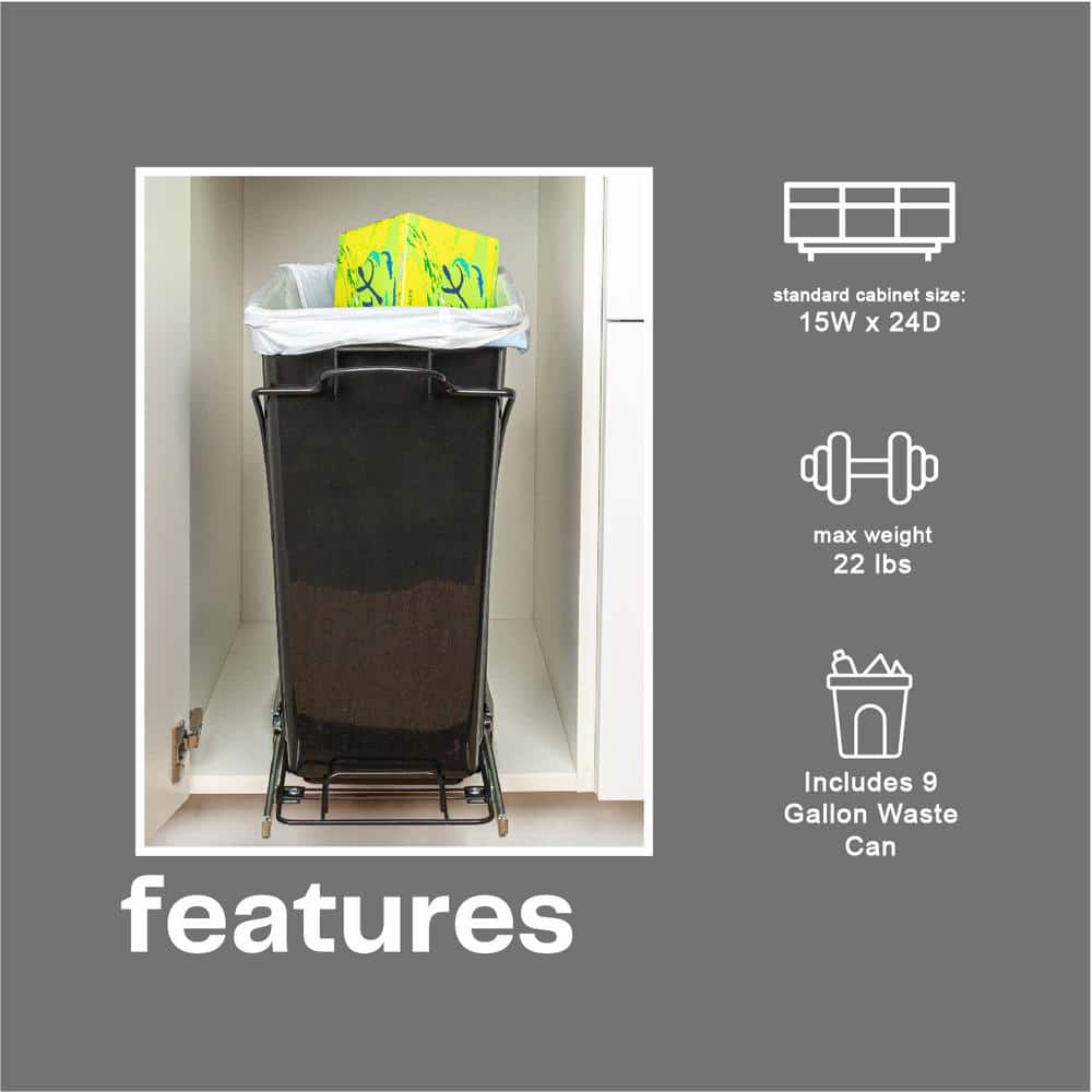 Black Plastic Pull-Out Trash Can with Chrome-Plated Steel Base